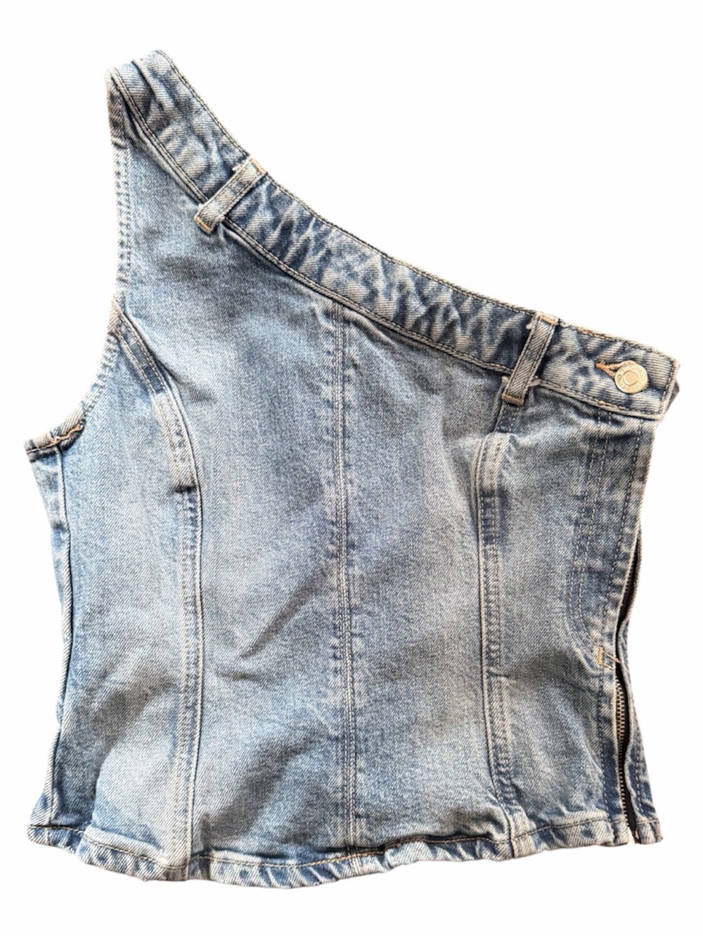 Zara Light Blue One-Shoulder Denim Top